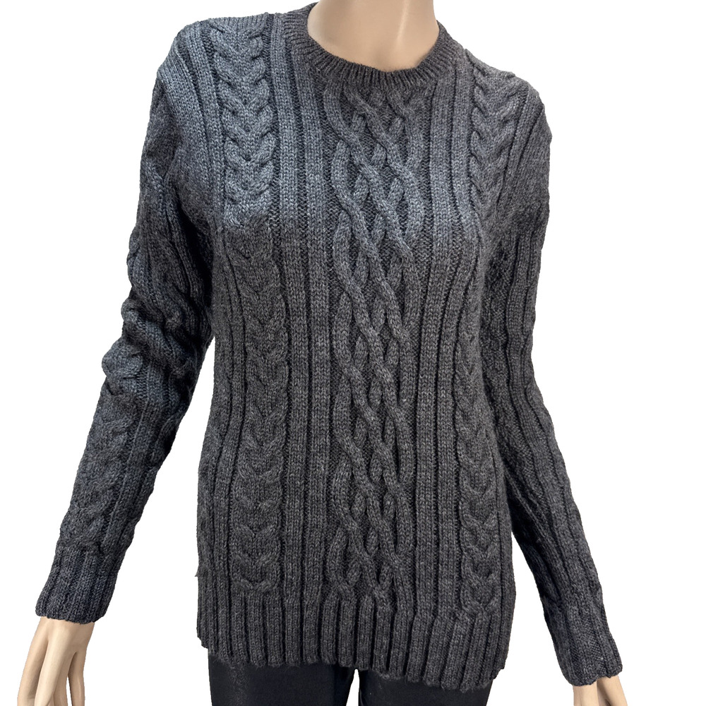 Woolovers Womens Chunky Cableknit Fisherman Pullover Sweater Size M Gray Wool